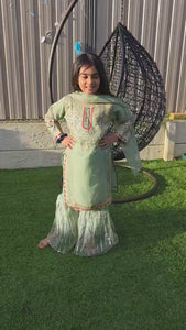 Mint Green Chiffon Kids Sharara Suit – Pishta Elegance