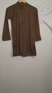 Kids Linen Kurta with White Cotton Pyjama