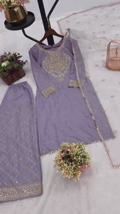 Embroidered Pure Crepe Silk Salwar Suit – Kurti with Organza Dupatta