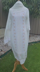 White Lucknow Handloom Salwar Suit – Thread & Mukesh Work