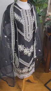 Black Pakistani Salwar Suit – Organza with Embroidery & Cotton Pajama