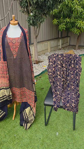 Pure Modal Ajrak Salwar Kameez Suit – Navy Blue with Dupatta