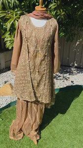 Brown Pakistani Dress – Embroidered Chiffon 4-Piece Set