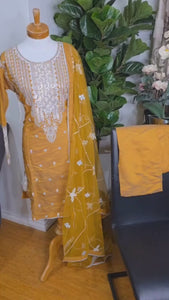 Ochre Pakistani Salwar Suit – Cotton with Silver Embroidery & Net Dupatta