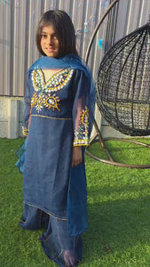 Teal Blue Chiffon Kids Sharara Suit – Festive Flair