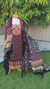 Green Ajrak Salwar Suit – Pure Modal Fabric with Jari Border Dupatta