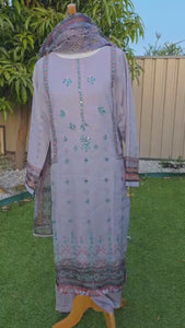 Grey Organza Salwar Suit – Dazzling Mirror Work