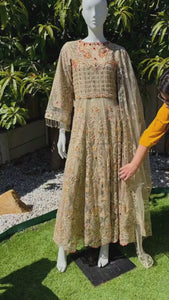 Chic Beige Pakistani Gown with Dupatta