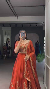 Premium Net Lehenga with Sequins Embroidery & Dupatta – Semi Stitched