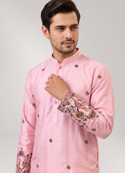 Diwali Pure Silk Kurta for Men – Multicolour Thread & Sequin Daman Embroidery with Optional Pyjama 4