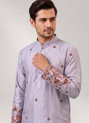 Diwali Pure Silk Kurta for Men – Multicolour Thread & Sequin Daman Embroidery with Optional Pyjama 8