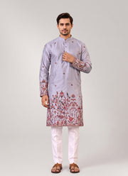 Diwali Pure Silk Kurta for Men – Multicolour Thread & Sequin Daman Embroidery with Optional Pyjama 5