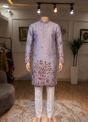 Diwali Pure Silk Kurta for Men – Multicolour Thread & Sequin Daman Embroidery with Optional Pyjama 6