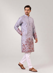 Diwali Pure Silk Kurta for Men – Multicolour Thread & Sequin Daman Embroidery with Optional Pyjama 7