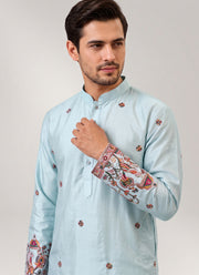 Diwali Pure Silk Kurta for Men – Multicolour Thread & Sequin Daman Embroidery with Optional Pyjama 12