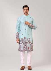 Diwali Pure Silk Kurta for Men – Multicolour Thread & Sequin Daman Embroidery with Optional Pyjama 9