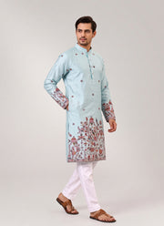Diwali Pure Silk Kurta for Men – Multicolour Thread & Sequin Daman Embroidery with Optional Pyjama 11