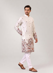 Diwali Pure Silk Kurta for Men – Multicolour Thread & Sequin Daman Embroidery with Optional Pyjama 15