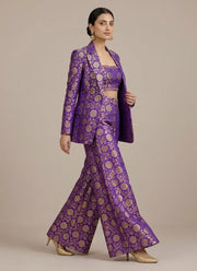 Jacquard Blazer Palazzo Set – Gold Floral Brocade Crop Top, Blazer & Flared Palazzo 4