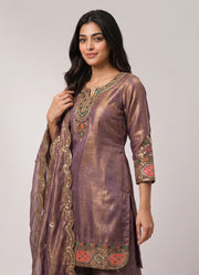 Diwali Purple Fendy Silk Kurti Palazzo Set – Stone Handwork Kurti with Flared Palazzo & Sequin Dupatta 2