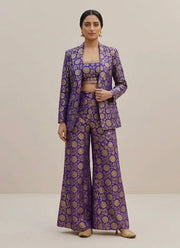 Jacquard Blazer Palazzo Set – Gold Floral Brocade Crop Top, Blazer & Flared Palazzo 3