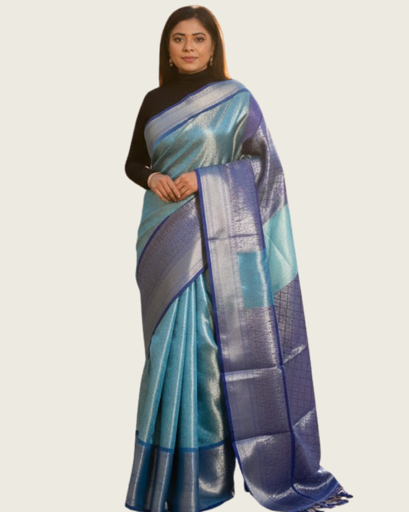 Tissue Saree – Elegant Silver Mari Work Australia