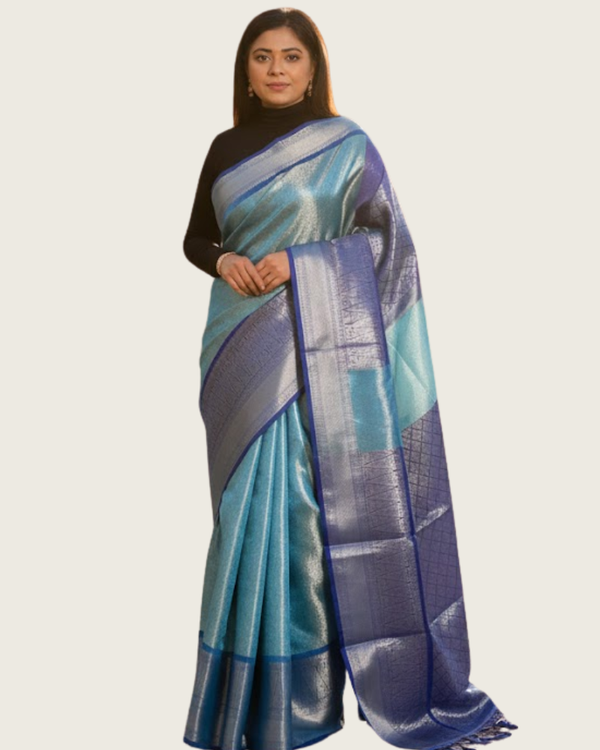 Tissue Saree – Elegant Silver Mari Work Australia