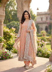 Pakistani Anarkali Dress – Peach Net Gota Patti 2