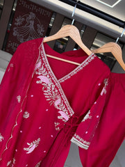 Diwali Red Angrakha Palazzo Suit – Mul Chanderi Sequin Embroidered Kurti with Pant & Dupatta 5