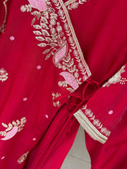 Diwali Red Angrakha Palazzo Suit – Mul Chanderi Sequin Embroidered Kurti with Pant & Dupatta 7