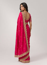 Diwali Rani Pink Satin Silk Saree – Sequin & Zari Dori Cutwork Border Saree with Embroidered Blouse 4