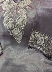 Diwali Mauve Silk Salwar Suit – Handmade Paisley Zardozi Work & Lace Dupatta 6