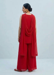Diwali Red Georgette Palazzo Suit – Sequin Embroidered Sleeveless Kurti & Dupatta 4