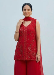 Diwali Red Georgette Palazzo Suit – Sequin Embroidered Sleeveless Kurti & Dupatta 3