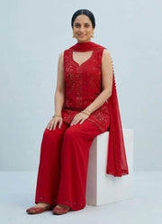 Diwali Red Georgette Palazzo Suit – Sequin Embroidered Sleeveless Kurti & Dupatta 6