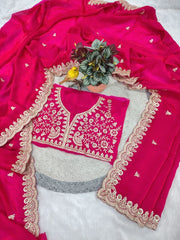 Diwali Rani Pink Satin Silk Saree – Sequin & Zari Dori Cutwork Border Saree with Embroidered Blouse 3
