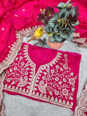 Diwali Rani Pink Satin Silk Saree – Sequin & Zari Dori Cutwork Border Saree with Embroidered Blouse 6