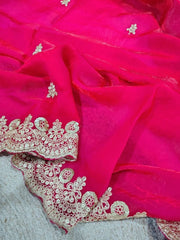 Diwali Rani Pink Satin Silk Saree – Sequin & Zari Dori Cutwork Border Saree with Embroidered Blouse 8