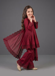 Peplum Sharara Set for Girls – Roman Silk with Cutwork Lace Dupatta 10