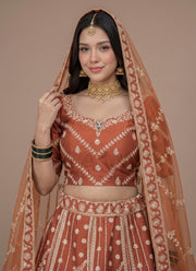 Diwali Rust Bridal Lehenga – Silk with Heavy Zari, Dori & Jarkan Diamond Work and Net Dupatta 4