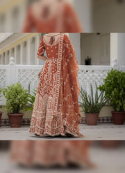 Diwali Rust Bridal Lehenga – Silk with Heavy Zari, Dori & Jarkan Diamond Work and Net Dupatta 6