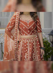 Diwali Rust Bridal Lehenga – Silk with Heavy Zari, Dori & Jarkan Diamond Work and Net Dupatta 7