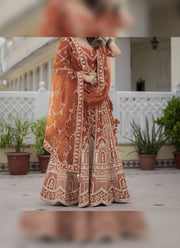 Diwali Rust Bridal Lehenga – Silk with Heavy Zari, Dori & Jarkan Diamond Work and Net Dupatta 5