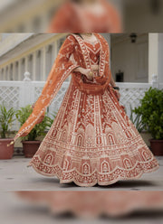 Diwali Rust Bridal Lehenga – Silk with Heavy Zari, Dori & Jarkan Diamond Work and Net Dupatta 2