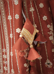 Diwali Rust Bridal Lehenga – Silk with Heavy Zari, Dori & Jarkan Diamond Work and Net Dupatta 10