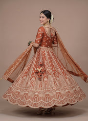 Diwali Rust Bridal Lehenga – Silk with Heavy Zari, Dori & Jarkan Diamond Work and Net Dupatta 3