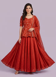 Diwali Crinkle Silk Peplum Lehenga Set – Floral Vine Embroidery Top with 6.5m Flare Skirt & Dupatta 10