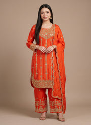 Diwali Sequin Embroidered Palazzo Suit – Chinon Silk with Coding Work & Lace Dupatta 9