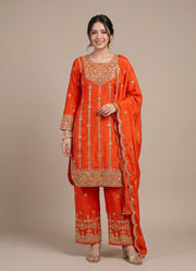 Diwali Sequin Embroidered Palazzo Suit – Chinon Silk with Coding Work & Lace Dupatta 6
