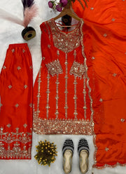 Diwali Sequin Embroidered Palazzo Suit – Chinon Silk with Coding Work & Lace Dupatta 10